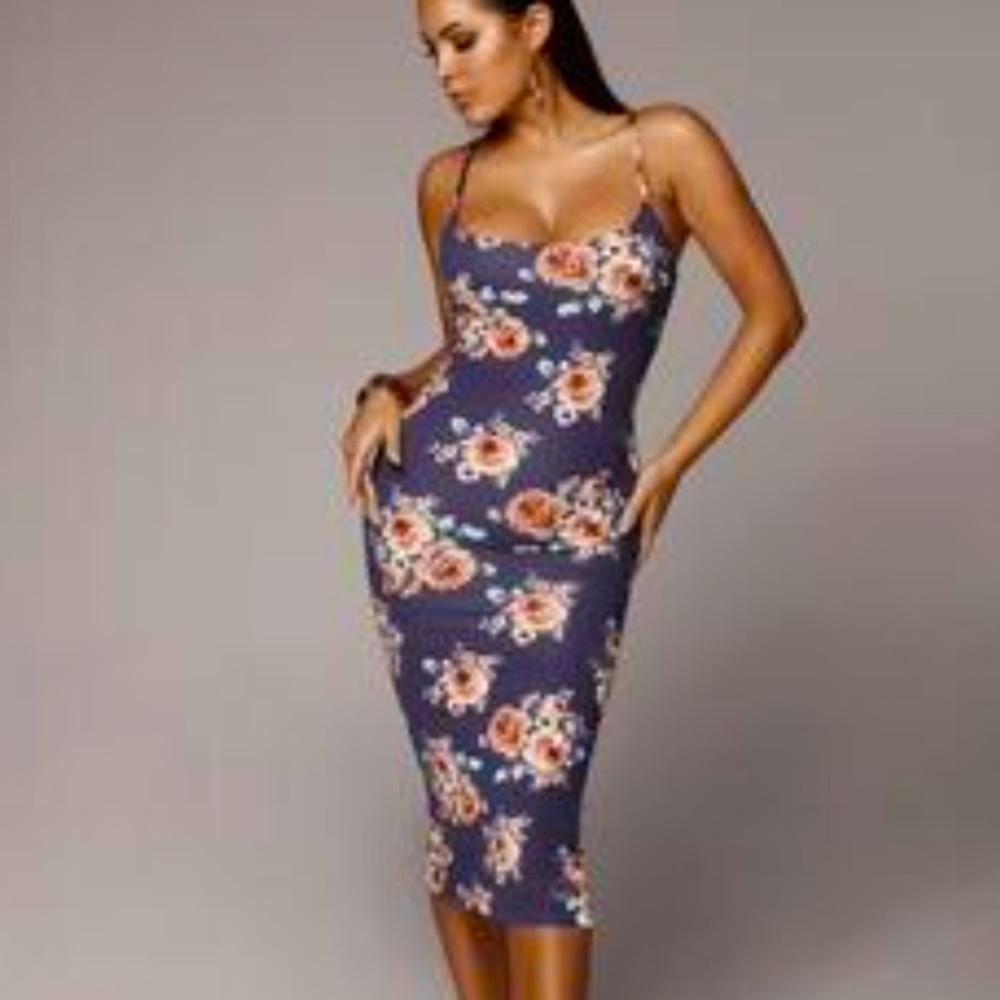 JLUXLABEL Navy April Blooms Midi Dress NWT size M